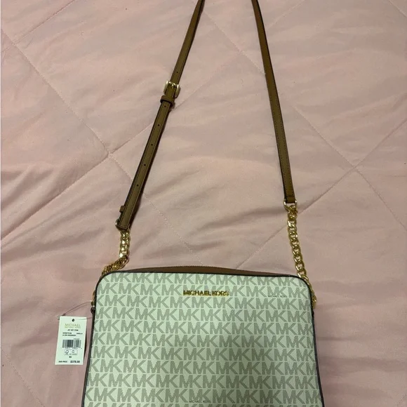 Michael Kors White and Brown Crossbody Bag with Gold-Tone Hardware - Picture 1 of 10